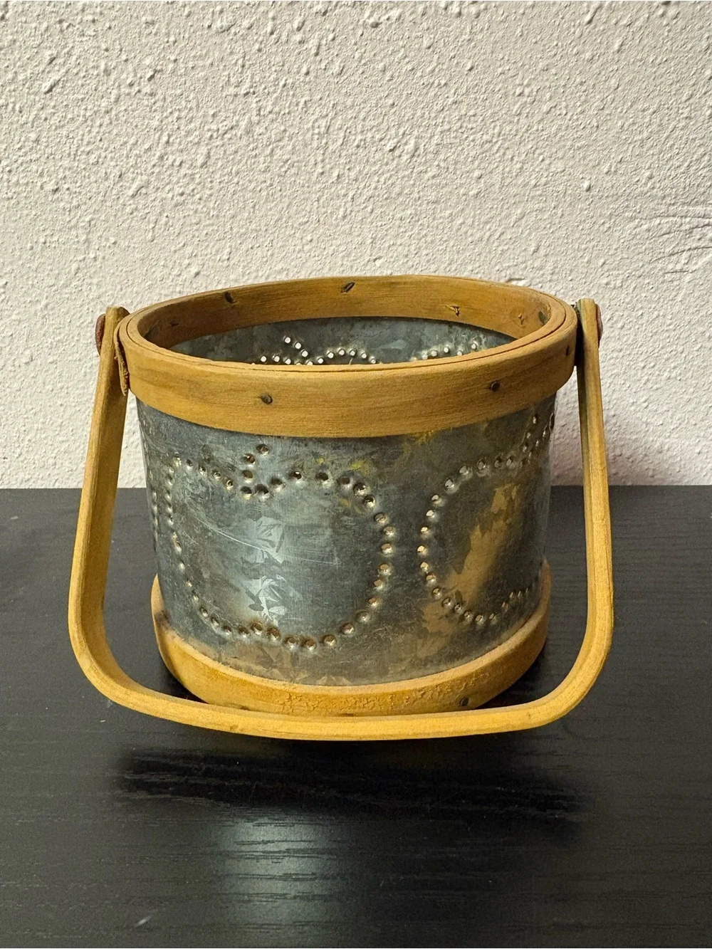 Primitive Pierced Tin Heart Candle Lantern Wood Handle Farmhouse Decor